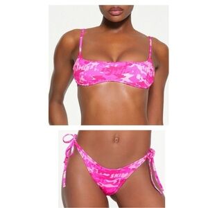 SKIMS Bikini Set - Pink Camo Logo Dippy Tie Bottom NWT and Micro Scoop Top NWOT